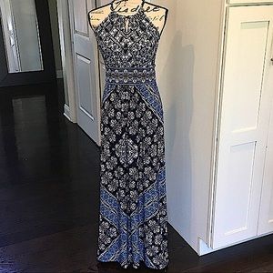 London Times Morris Sleeveless Halter Maxi Dress with Keyhole Cut-Outs